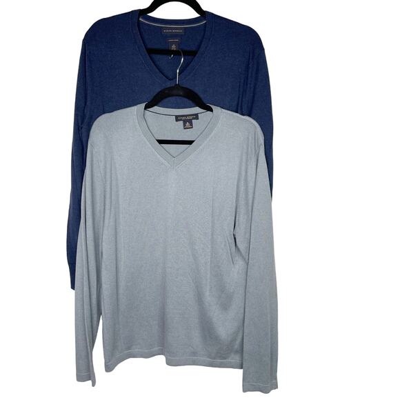 Banana Republic Mens M Set of 2 Blue Luxury Silk Cotton Cashmere V Neck Sweater - Picture 1 of 11